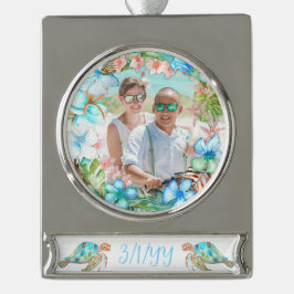 Tropische bruiloft Herdenking Kerstmis Ornament Verzilverd Banner Ornament