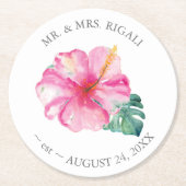 Tropische bruiloft Hibiscus Flower Ronde Kartonnen Onderzetter (Voorkant)