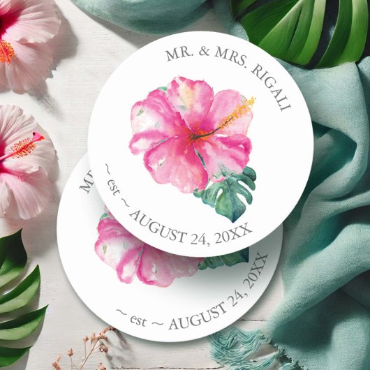 Tropische bruiloft Hibiscus Flower Ronde Kartonnen Onderzetter