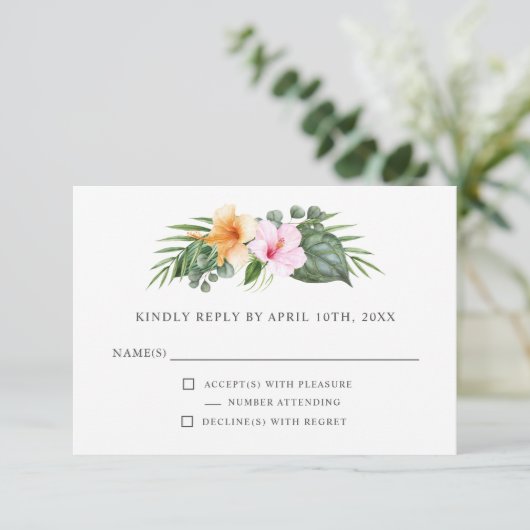 Tropische bruiloft in het Paradijs Floral RSVP (Staand voorkant)