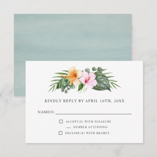 Tropische bruiloft in het Paradijs Floral RSVP (Voorkant / Achterkant)