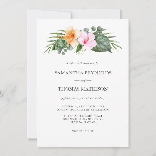 Tropische bruiloft in Paradise Waterverf Floral Kaart (Voorkant)