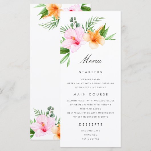 Tropische bruiloft menu Luau Floral Beach Palm (Voorkant / Achterkant)