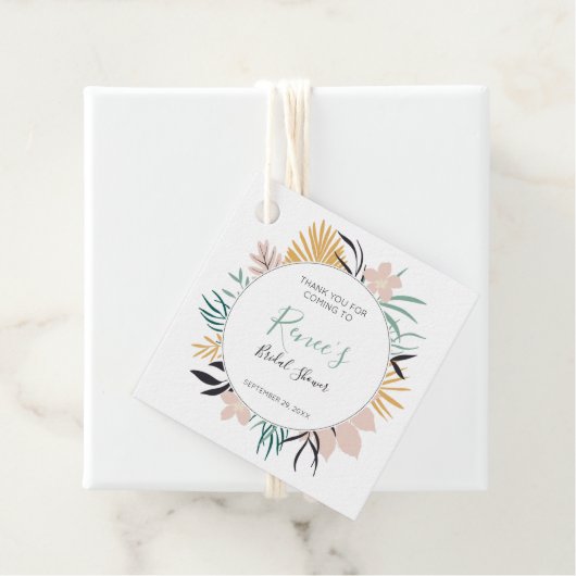 Tropische bruiloft met pastelbladeren en -bloemen bedankjes labels (In situ)