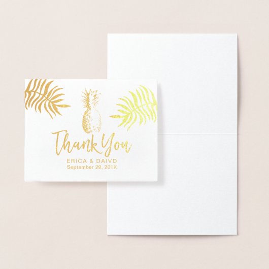 Tropische bruiloft Moderne Gouden Ananas Bedankt Folie Kaarten (Display)