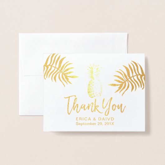 Tropische bruiloft Moderne Gouden Ananas Bedankt Folie Kaarten (Voorkant met envelop)