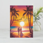 Tropische bruiloft moderne script kalligrafie bedankkaart (Staand voorkant)