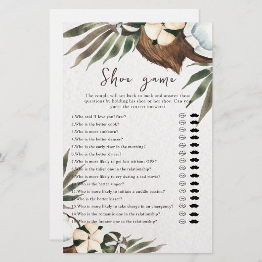 Tropische bruiloft of koppels douche schoen spel (Voorkant / Achterkant)