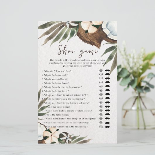 Tropische bruiloft of koppels douche schoen spel (Staand voorkant)