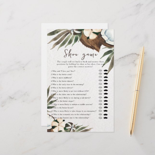 Tropische bruiloft of koppels douche schoen spel (Voorkant / Achterkant in situ)