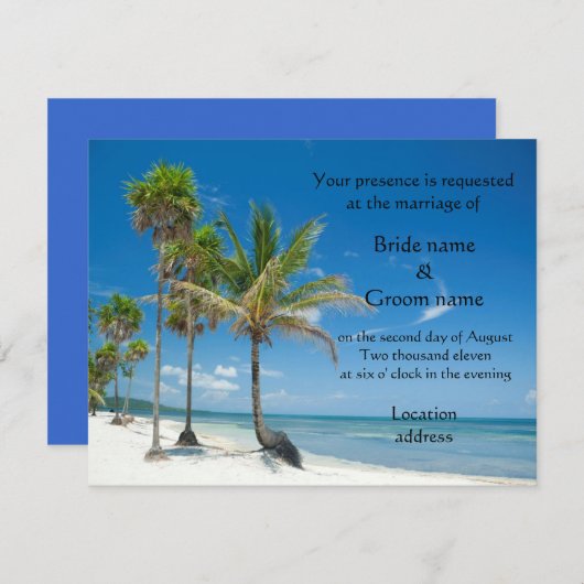 Tropische bruiloft of strandpartij kaart (Voorkant / Achterkant)