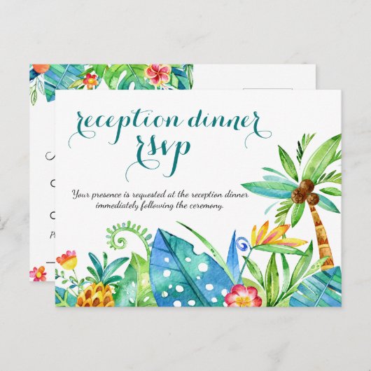 Tropische bruiloft Opvang eetbare maaltijden RSVP Uitnodiging Briefkaart (Voorkant / Achterkant)