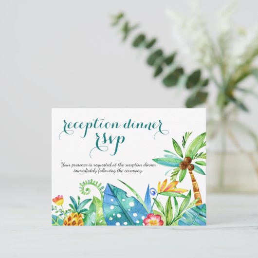 Tropische bruiloft Opvang eetbare maaltijden RSVP Uitnodiging Briefkaart (Staand voorkant)