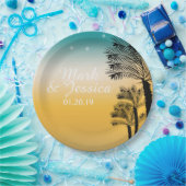 Tropische bruiloft palm Trees roze zonnestrand Papieren Bordje (Feest)