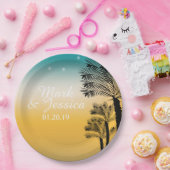 Tropische bruiloft palm Trees roze zonnestrand Papieren Bordje (Feest)