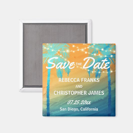 Tropische bruiloft palmbomen sparen de datum magne magneet (Voorkant / Achterkant)