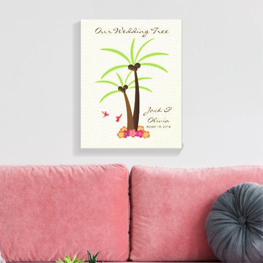 Tropische bruiloft palmboom Thumbprint Guestbook Canvas Afdruk (Insitu (Woonkamer))