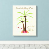 Tropische bruiloft palmboom Thumbprint Guestbook Canvas Afdruk (Insitu (Houten vloer))