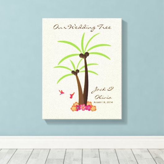 Tropische bruiloft palmboom Thumbprint Guestbook Canvas Afdruk (Insitu (Houten vloer))