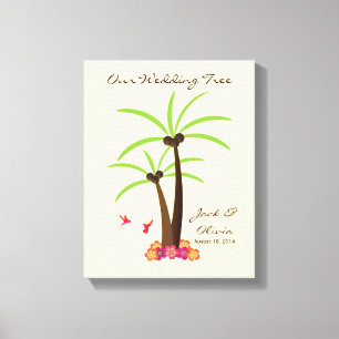 Tropische bruiloft palmboom Thumbprint Guestbook Canvas Afdruk
