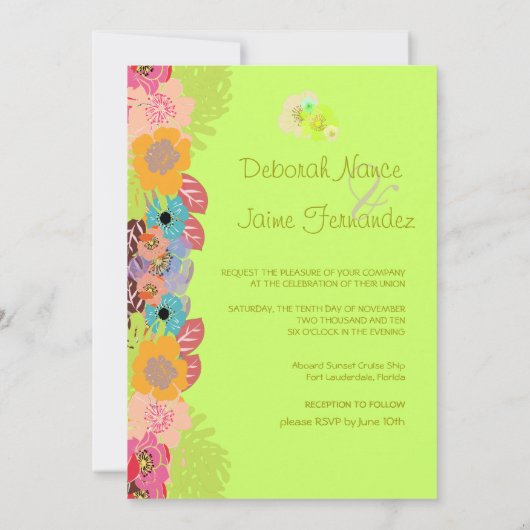 Tropische bruiloft+pas uw achtergrondkleur aan kaart (Achterkant)