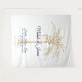 Tropische bruiloft rond Navy Blue Gold Palm Tree Wandkleed (Voorkant (horizontaal))