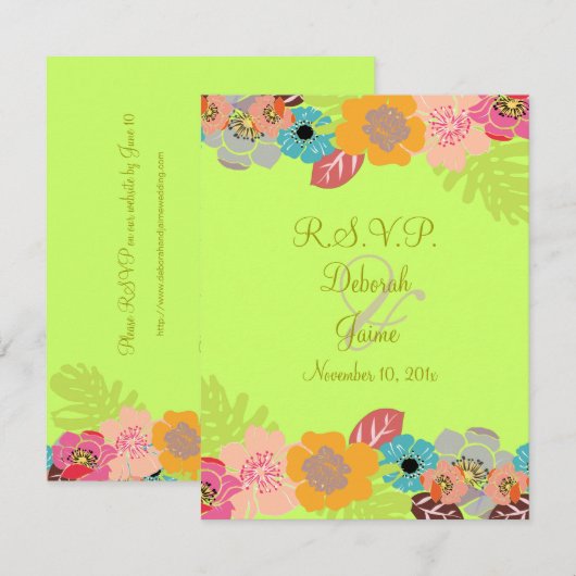 Tropische bruiloft RSVP/Achtergrond toevoegen RSVP Kaartje (Voorkant / Achterkant)
