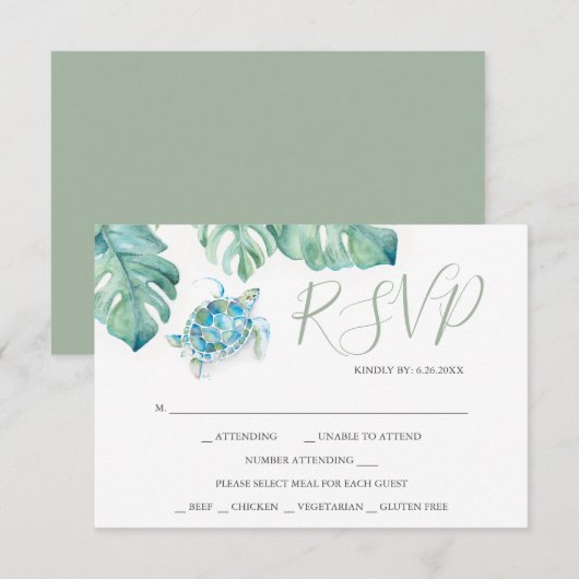 Tropische bruiloft RSVP Kaarten Waterverf Zee Schi (Voorkant / Achterkant)