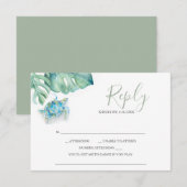 Tropische bruiloft RSVP Kaarten Zee schildpad palm (Voorkant / Achterkant)