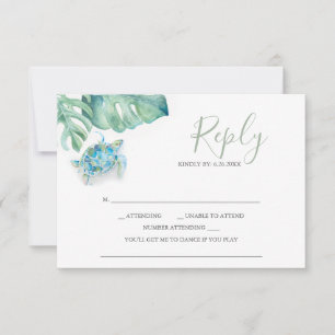 Tropische bruiloft RSVP Kaarten Zee schildpad palm Kaartje