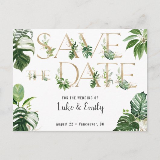 Tropische bruiloft Save the Date Briefkaart (Voorkant)
