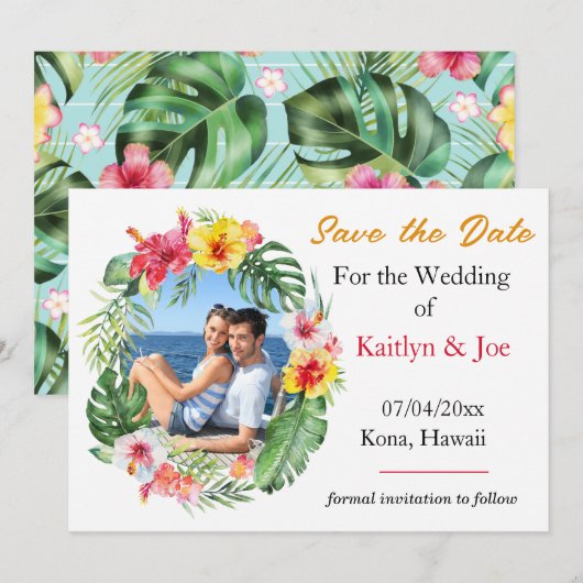 Tropische bruiloft Save the Date Uitnodiging (Voorkant / Achterkant)