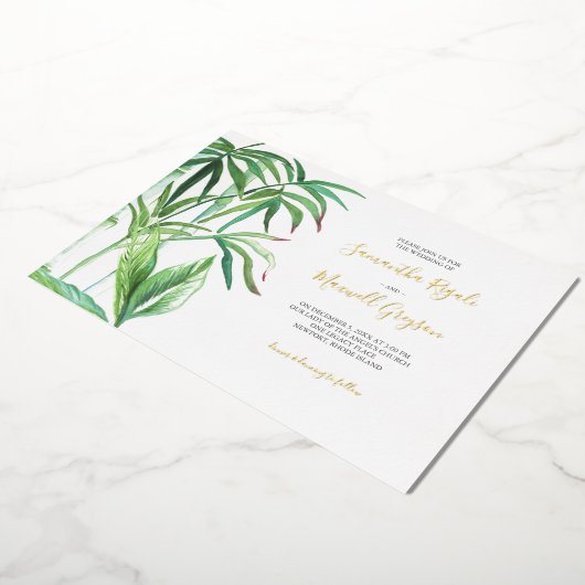 Tropische bruiloft Theme Greenery Folie Uitnodiging (Gedraaid)
