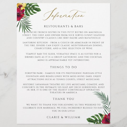 Tropische bruiloft tijdlijn reisroute Kaart (Achterkant)