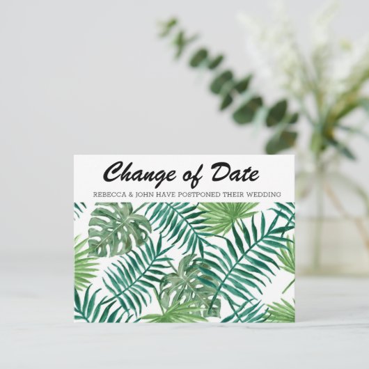Tropische bruiloft Uitgestelde wijzigingsdatum Briefkaart (Staand voorkant)