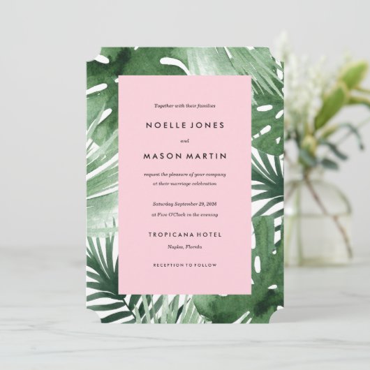 Tropische bruiloft uitnodiging (Staand voorkant)