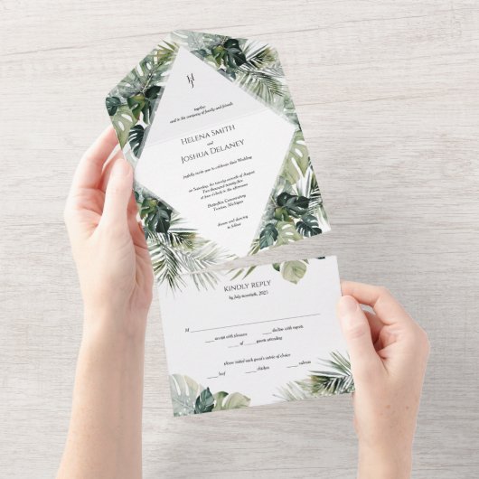 Tropische bruiloft Uitnodiging, bestemming bruilof All In One Uitnodiging (Afscheurbaar)