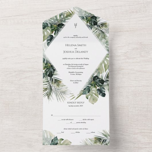 Tropische bruiloft Uitnodiging, bestemming bruilof All In One Uitnodiging (Binnen)