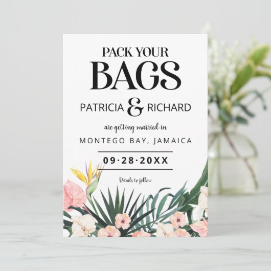 Tropische bruiloft van bestemming sparen de Datum (Staand voorkant)