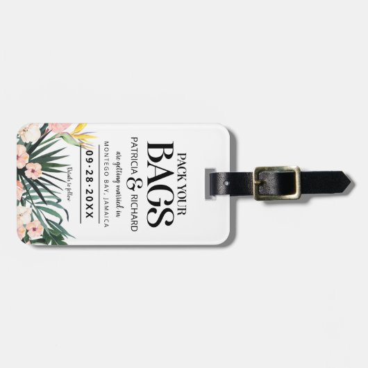 Tropische bruiloft van bestemming sparen de Datum Bagagelabel (Voorkant horizontaal)