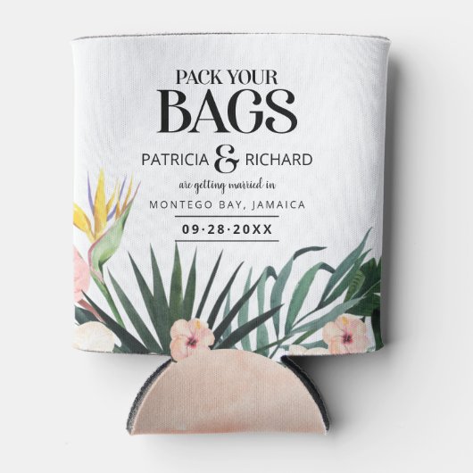 Tropische bruiloft van bestemming sparen de Datum Blikjeskoeler (Voorkant)