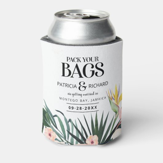 Tropische bruiloft van bestemming sparen de Datum Blikjeskoeler (Blikje Achterkant)