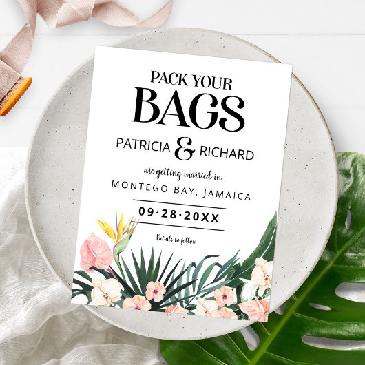 Tropische bruiloft van bestemming sparen de Datum Briefkaart