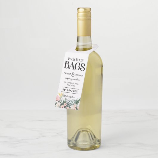 Tropische bruiloft van bestemming sparen de Datum Flessenhanger (Schuin)