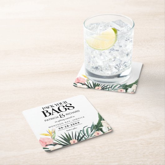 Tropische bruiloft van bestemming sparen de Datum Kartonnen Onderzetters (Insitu)