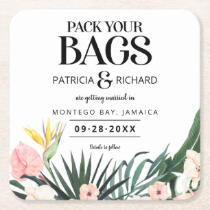 Tropische bruiloft van bestemming sparen de Datum Kartonnen Onderzetters