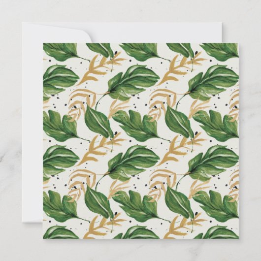 Tropische bruiloft voor groene en gouden Waterverf Save The Date (Achterkant)