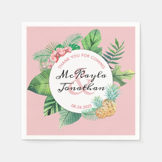 Tropische bruiloft Waterverf ananas orchidee blad Servet (Voorkant)