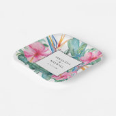 Tropische bruiloft Waterverf Bloemen met namen Papieren Bordje (Gebogen)