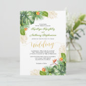 Tropische bruiloft Waterverf Palm Bloemen Kaart (Staand voorkant)